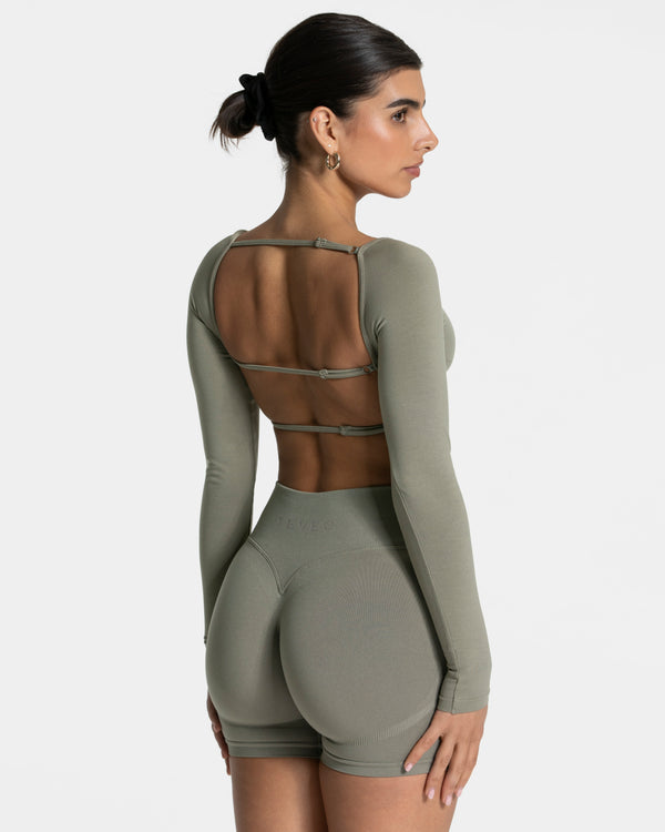 Haut à manches longues TEVEO Femme backless Kaki - 2